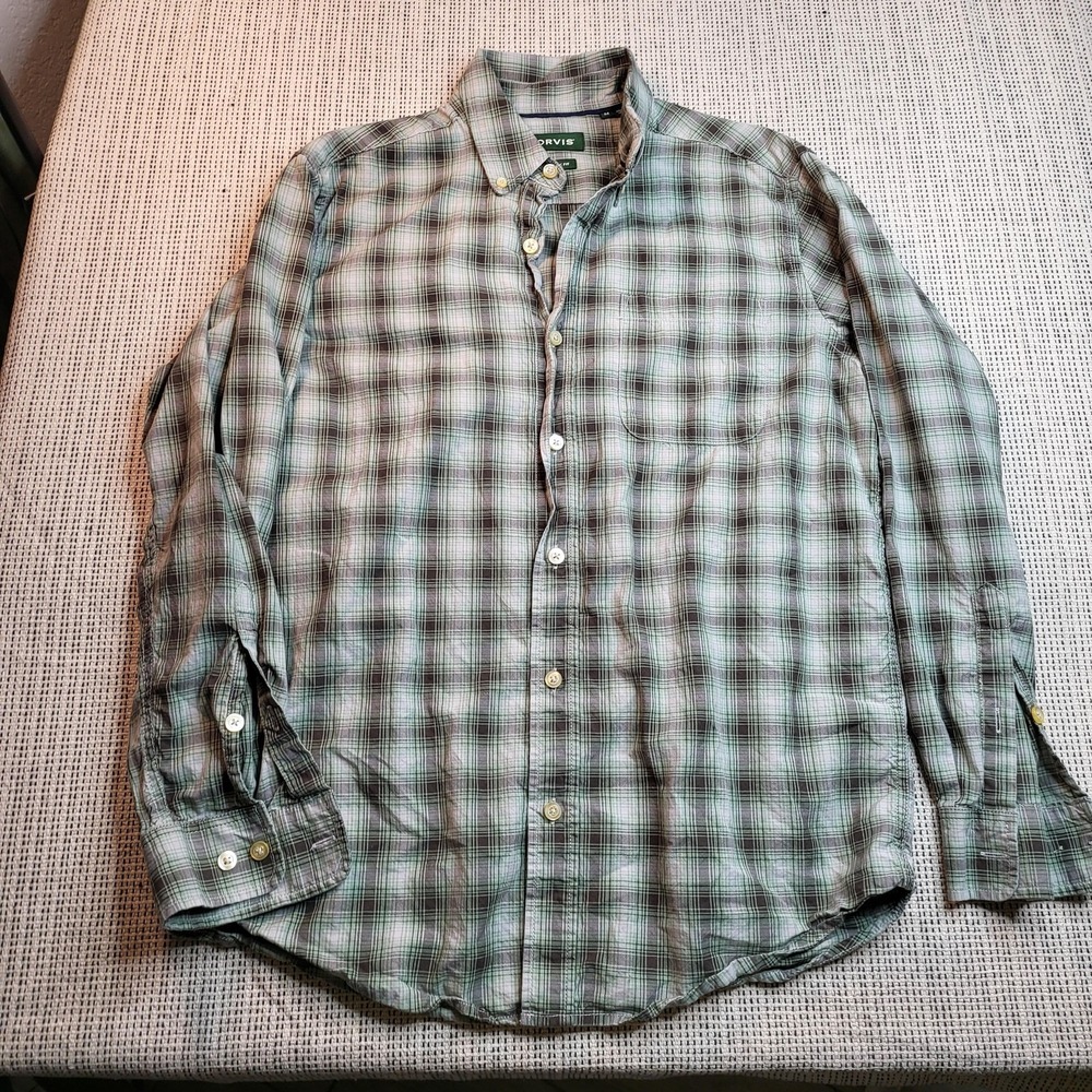 Orvis Shirt Mens Medium‎ Green Plaid Classic Fit Long Sleeve Button Front Casual